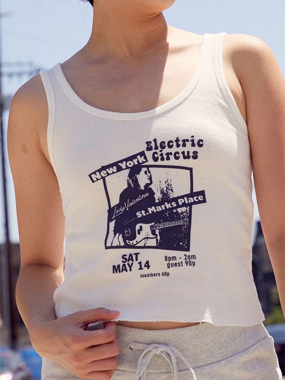 John Galt Brandy Melville Electric Circus Graphic Crop Tank White Y2K NYC